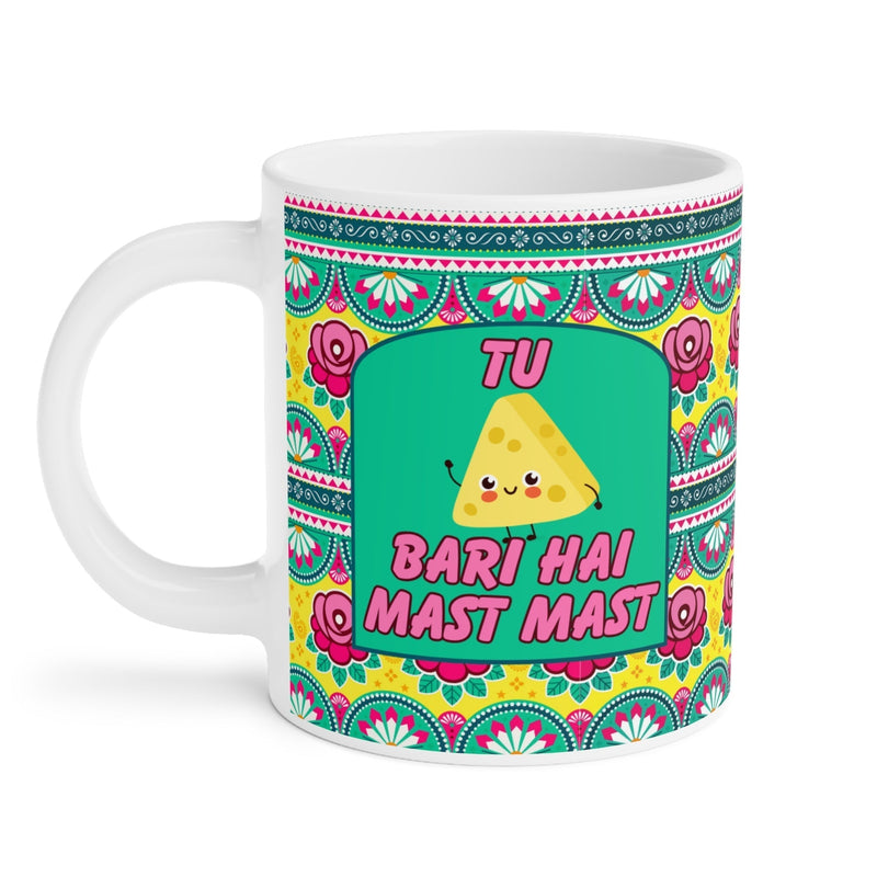 Stack of various Desi Vibes mugs including Bollywood and Truck Art designs