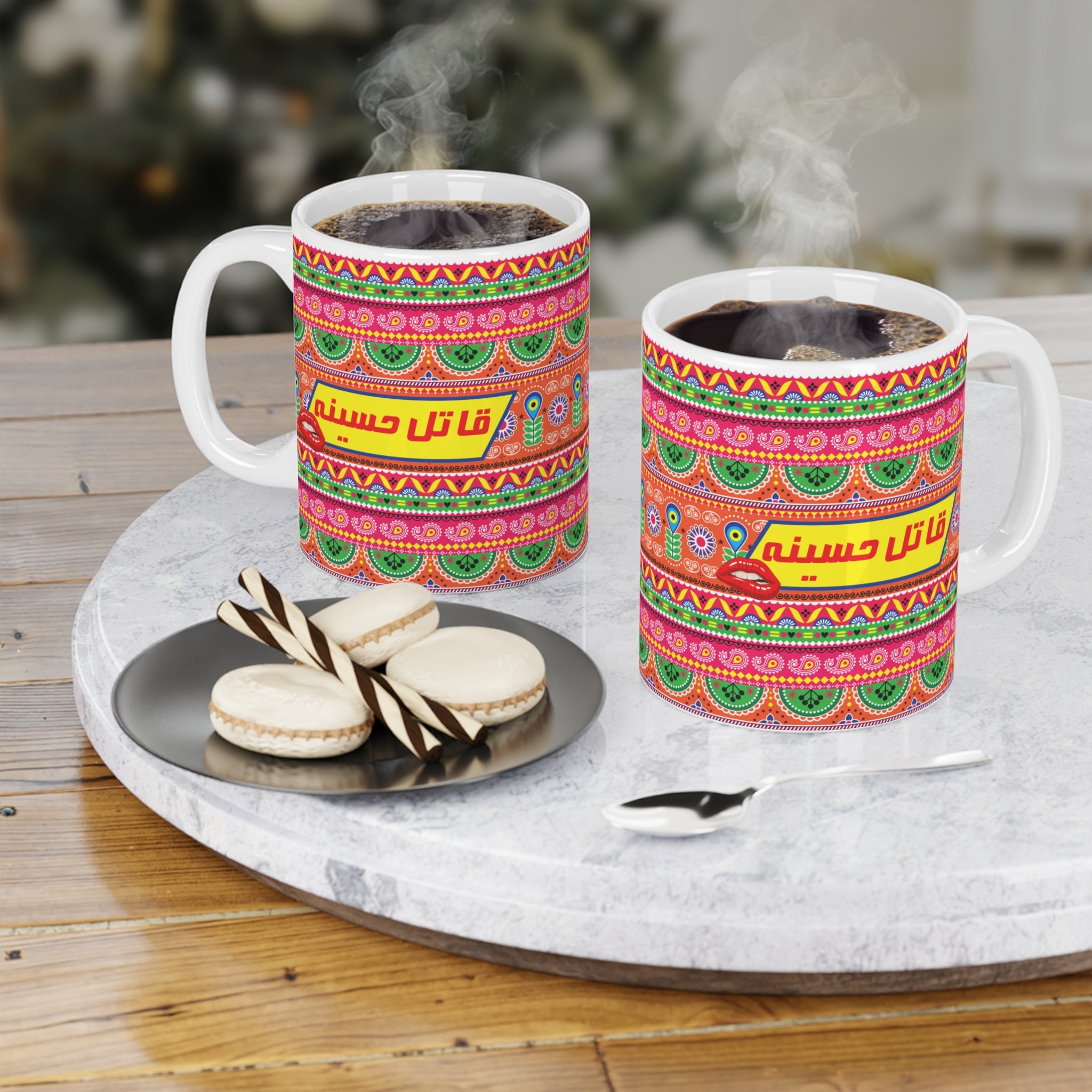“Qaatil Haseena ceramic coffee mug with colorful cultural design”

“11oz ceramic drinkware with artistic patterns”

“Colorful cultural mug for coffee and tea lovers”

“Unique gift mug with vibrant artistic design”

“Durable ceramic mug inspired by cultural art”