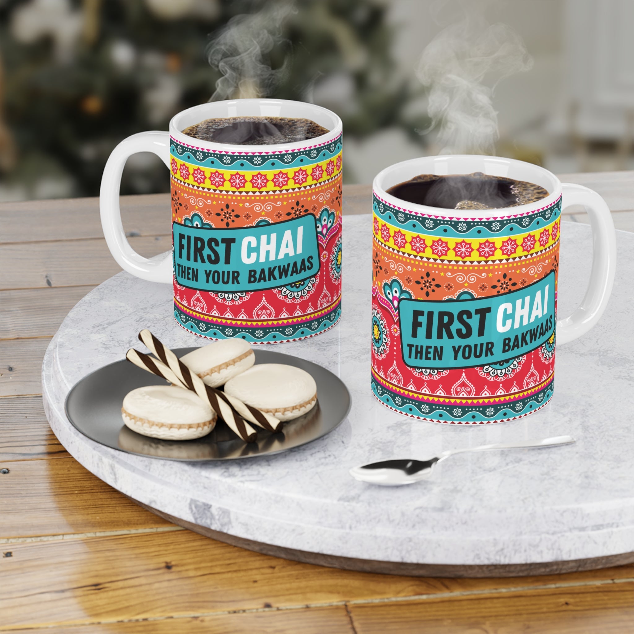 “First Chai Then Your Bakwaas ceramic mug – 11oz funny desi quote cup”

“Funny chai lover mug for friends and coworkers”

“Durable ceramic coffee cup with humorous desi saying”

“Gift mug for chai and coffee lovers – bold design”

“Quirky 11oz ceramic mug for office humor and tea time”
