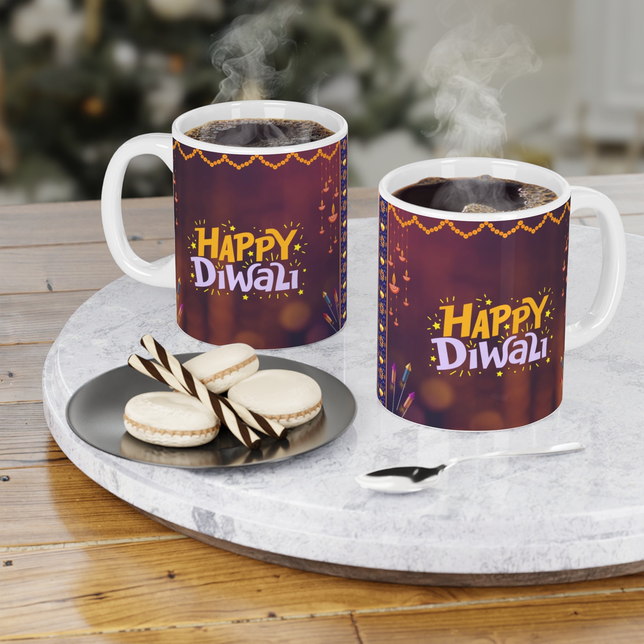 Happy Diwali Ceramic Mug | Colorful Festive Coffee Cup | Diwali Gift | Holiday Memento | Home Decor | Diwali Celebration