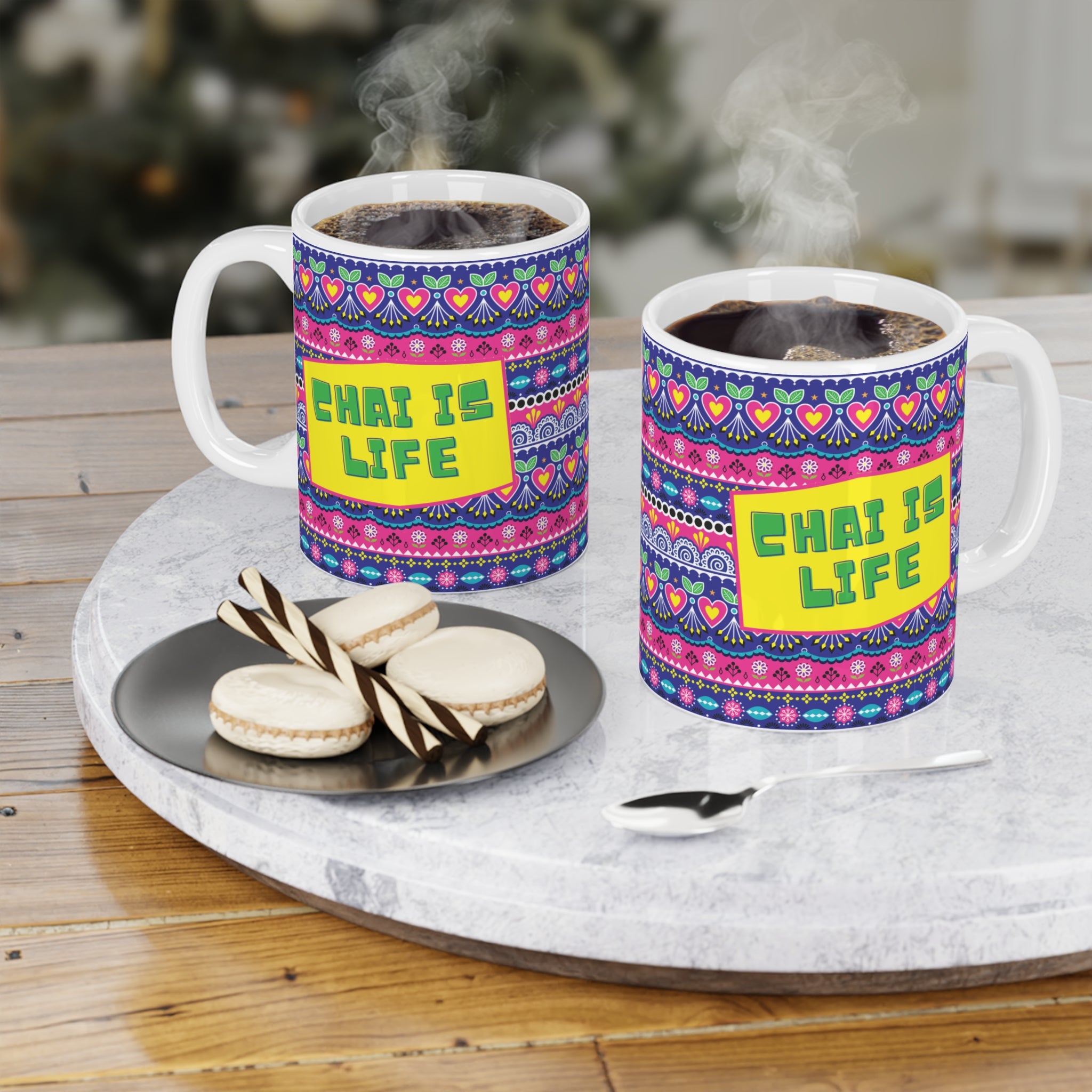 Chai Is Life ceramic mug 11oz with bold funny desi quote design.
Perfect for tea and coffee lovers who see chai as their lifeline.
Durable ceramic with vibrant, scratch-resistant print for daily use.
Microwave safe and dishwasher safe for easy cleaning and reheating.
Large comfortable handle makes it great for home, office, or dorm.
A quirky, fun, and thoughtful gift for friends, family, or coworkers.
Adds humor, desi vibes, and chai love to every sip and tea break.