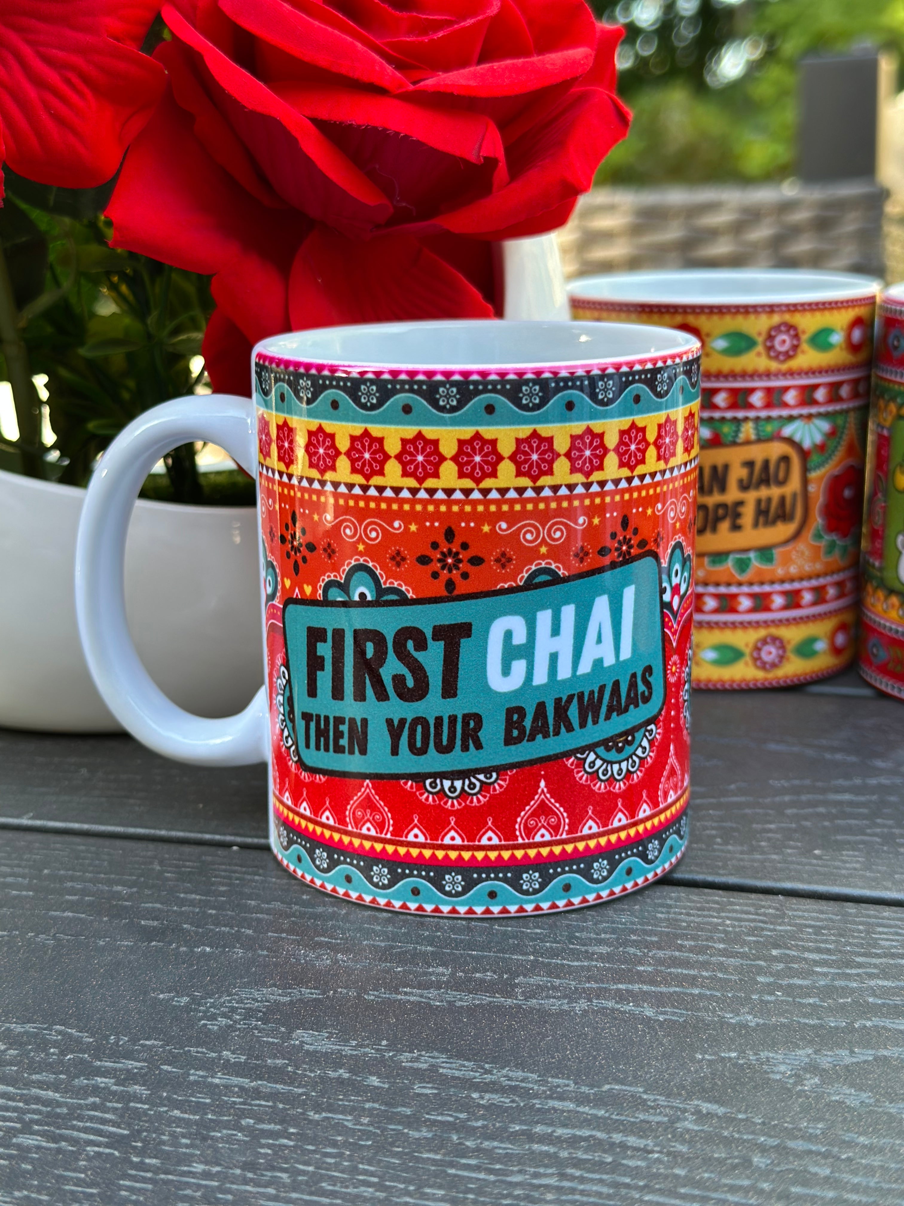 “First Chai Then Your Bakwaas ceramic mug – 11oz funny desi quote cup”

“Funny chai lover mug for friends and coworkers”

“Durable ceramic coffee cup with humorous desi saying”

“Gift mug for chai and coffee lovers – bold design”

“Quirky 11oz ceramic mug for office humor and tea time”