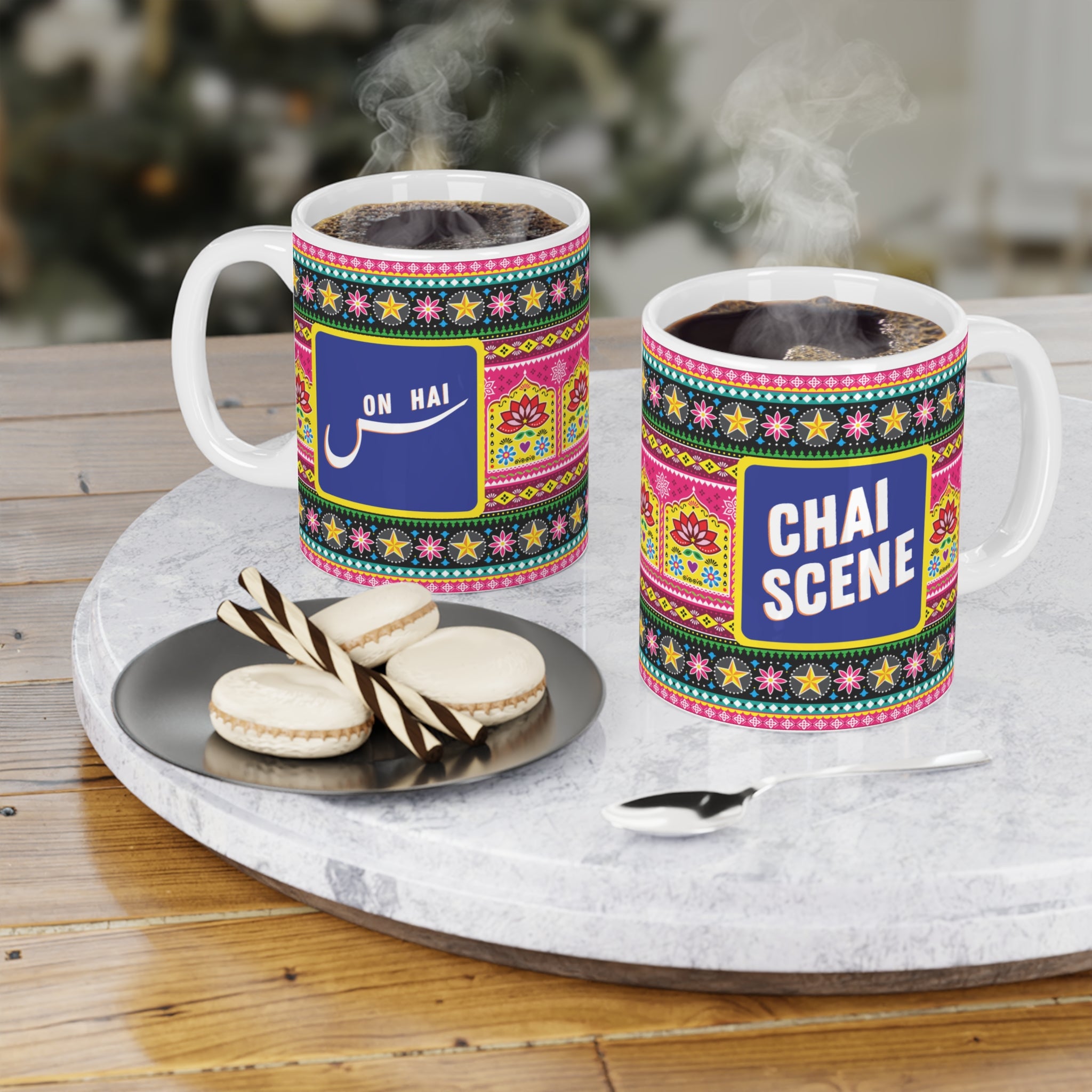 “Chai Scene On Hai ceramic mug – 11oz desi coffee and tea cup”

“Funny chai lover mug with bold desi quote”

“Durable ceramic coffee cup with quirky Chai Scene On Hai design”

“Gift mug for tea and coffee lovers – cultural desi design”

“11oz ceramic mug with fun chai-inspired print”