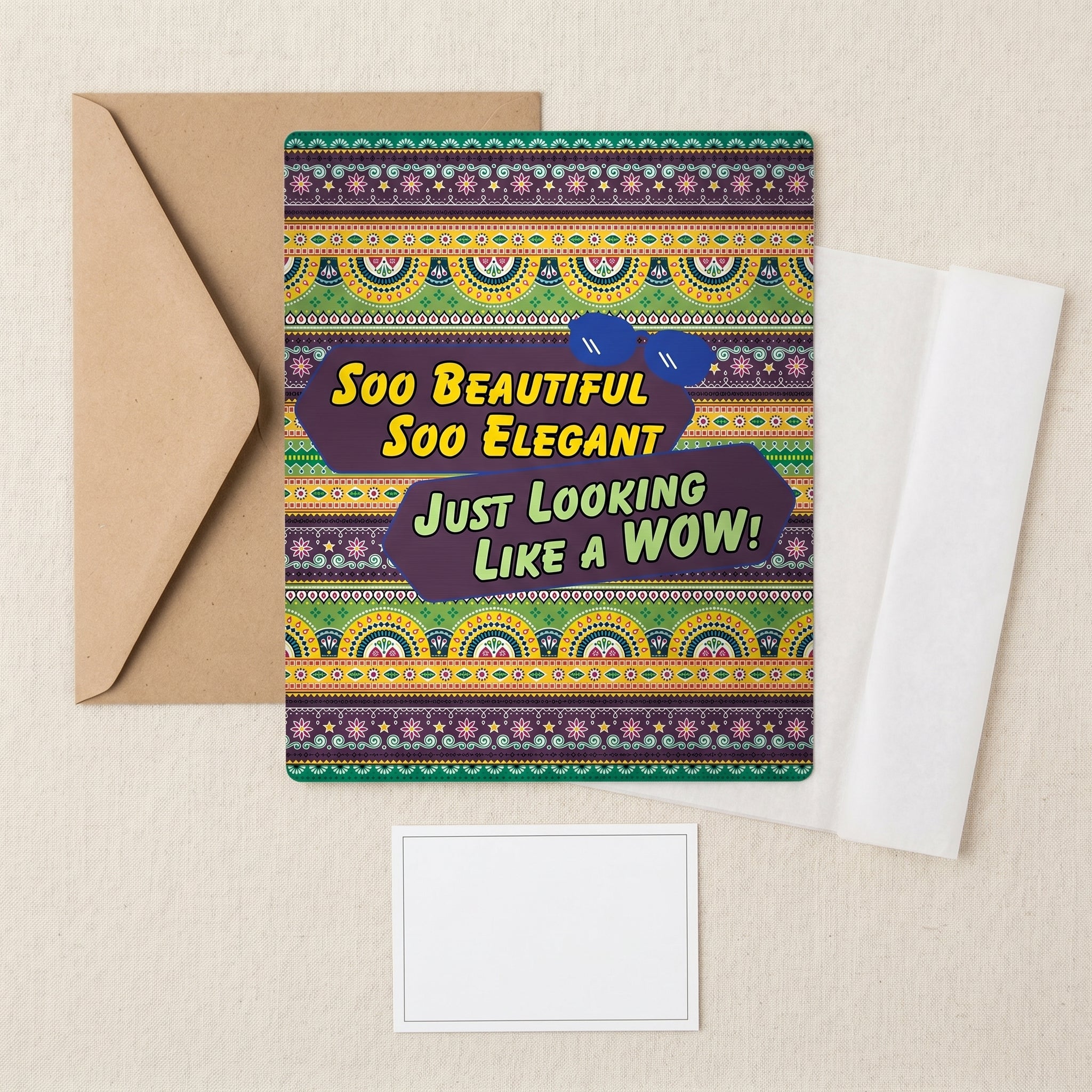 Vibrant Just Looking Like A Wow poster featuring detailed traditional Pakistani truck art mandalas, geometric patterns, and blue sunglasses illustration