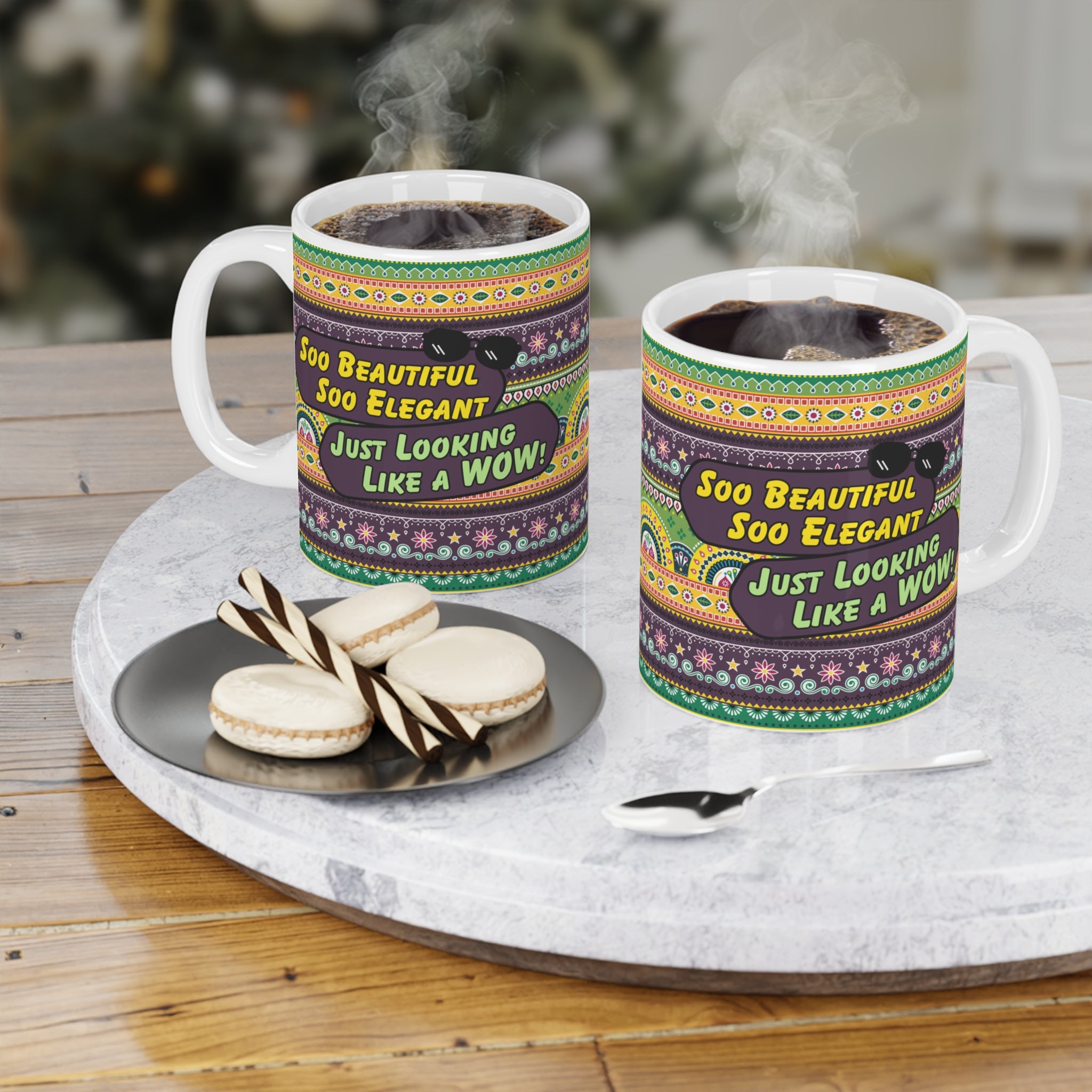 Soo Beautiful Soo Elegant Just Looking Like a WOW ceramic mug 11oz.
Perfect for tea and coffee lovers who enjoy viral quotes and humor.
Durable ceramic with scratch-resistant, vibrant print for daily use.
Microwave safe and dishwasher safe for easy cleaning and reheating.
Large comfortable handle makes sipping chai or coffee effortless.
A fun gift for friends, family, coworkers, or desi humor lovers.
Brings viral pop culture vibes and quirky fun to every tea break.