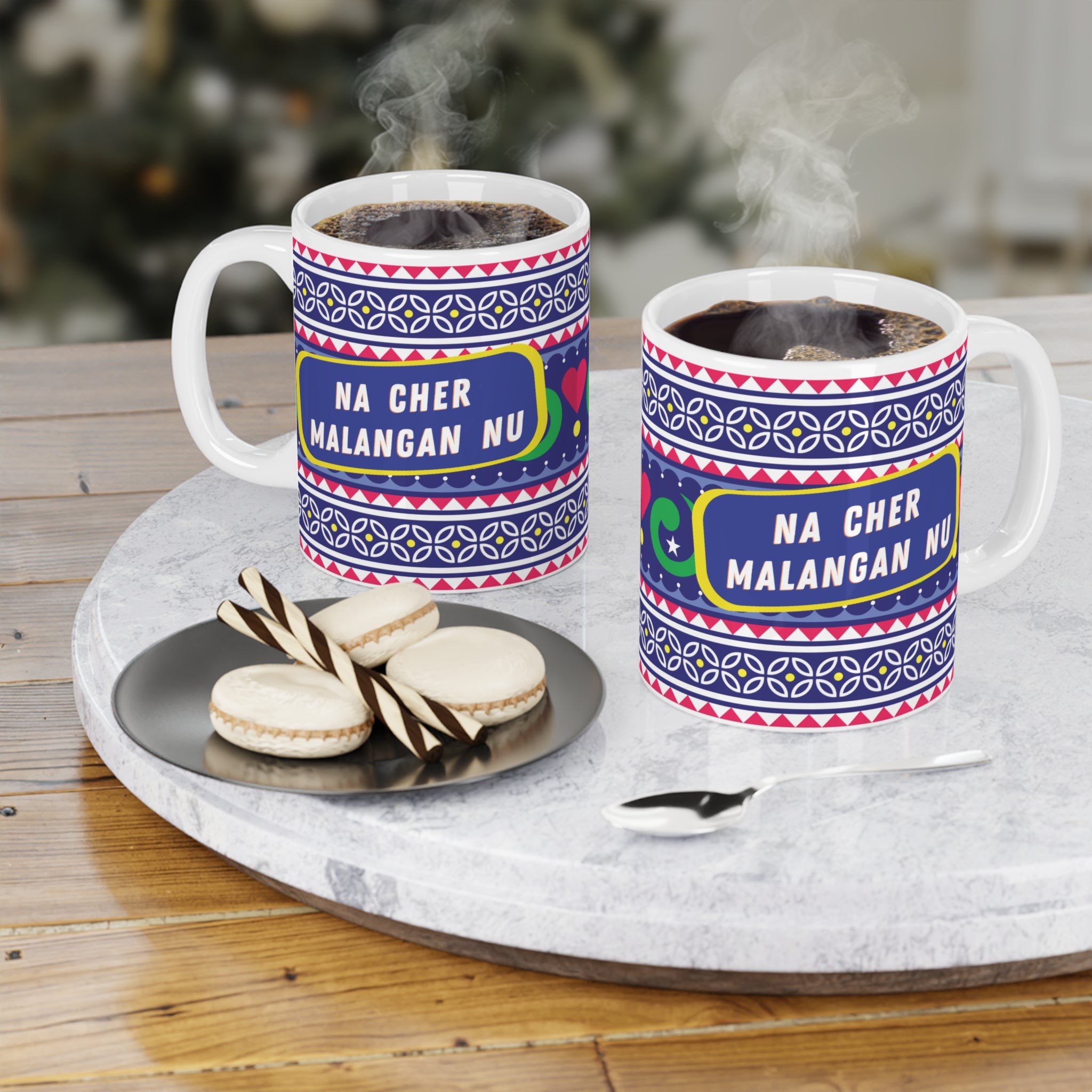 Na Cher Malangan Nu ceramic mug 11oz with bold funny desi quote design.
Perfect for chai and coffee lovers who enjoy humor and cultural vibes.
Durable ceramic with scratch-resistant vibrant print for daily use.
Microwave safe and dishwasher safe for convenience and easy cleaning.
Large comfortable handle makes sipping at home, work, or college easy.
Fun quirky gift for friends, family, or coworkers with desi humor.
Adds laughter, culture, and bold attitude to every chai or coffee break.