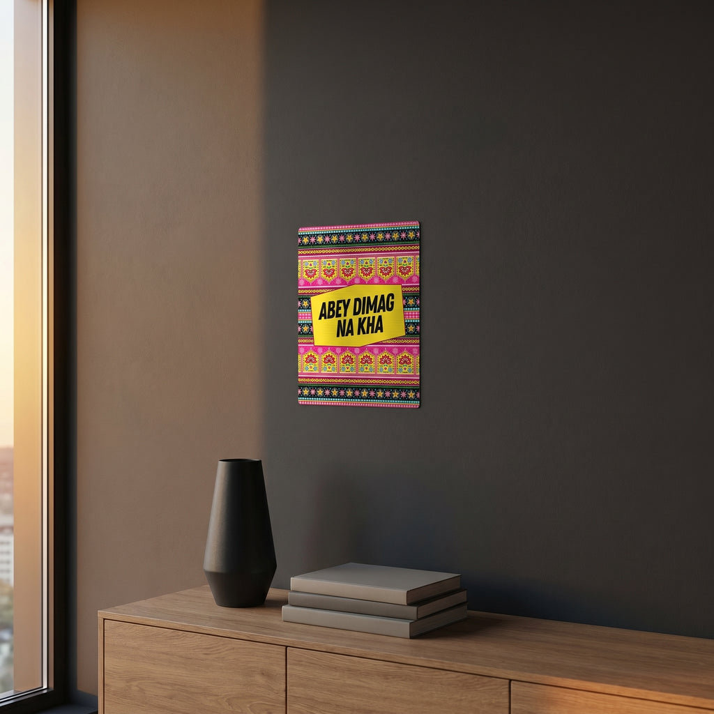 Premium South Asian slogan print styled on an elegant entryway console table catching dramatic golden afternoon window sunlight.
