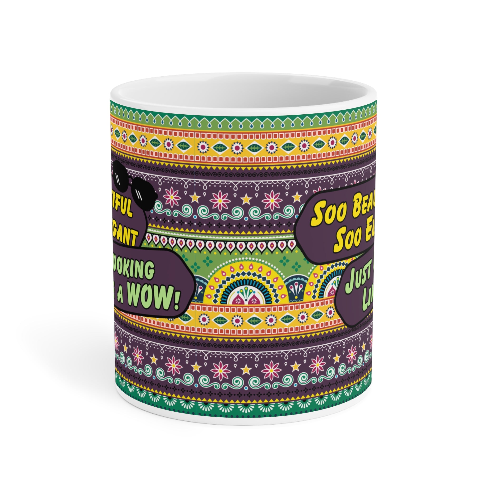 Soo Beautiful Soo Elegant Just Looking Like a WOW ceramic mug 11oz.
Perfect for tea and coffee lovers who enjoy viral quotes and humor.
Durable ceramic with scratch-resistant, vibrant print for daily use.
Microwave safe and dishwasher safe for easy cleaning and reheating.
Large comfortable handle makes sipping chai or coffee effortless.
A fun gift for friends, family, coworkers, or desi humor lovers.
Brings viral pop culture vibes and quirky fun to every tea break.