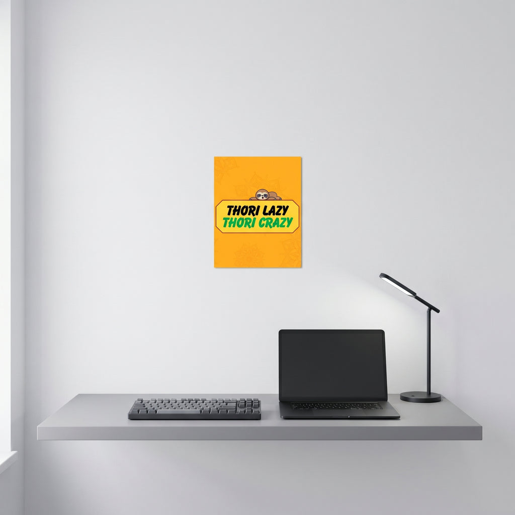 Vibrant Hinglish culture poster hanging gracefully on a crisp white wall behind a modern minimalist home office desk setup.
