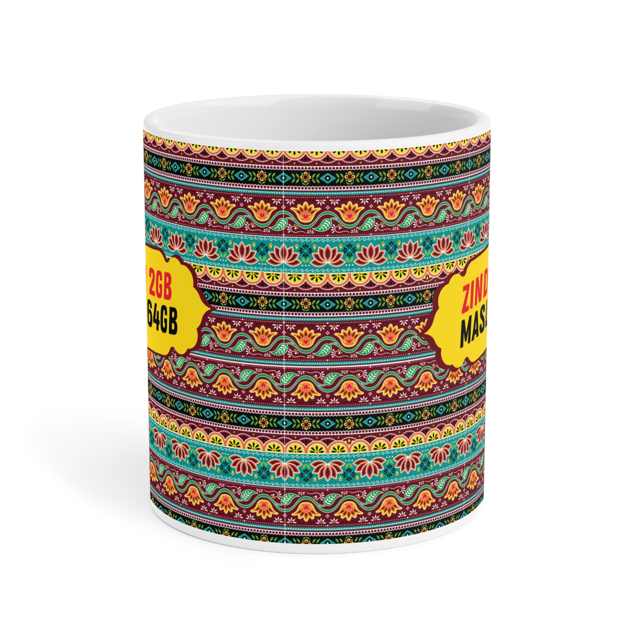 Zindagi 2GB Maslay 64GB ceramic mug 11oz with funny desi quote design.
Perfect for tea and coffee lovers who enjoy relatable cultural humor daily.
Durable ceramic construction with vibrant, scratch-resistant print.
Microwave safe and dishwasher safe for convenient use and easy cleaning.
Large comfortable handle makes sipping chai or coffee effortless.
A quirky and thoughtful gift for friends, family, or coworkers.
Brings desi humor, relatable jokes, and laughter to everyday tea or coffee breaks.